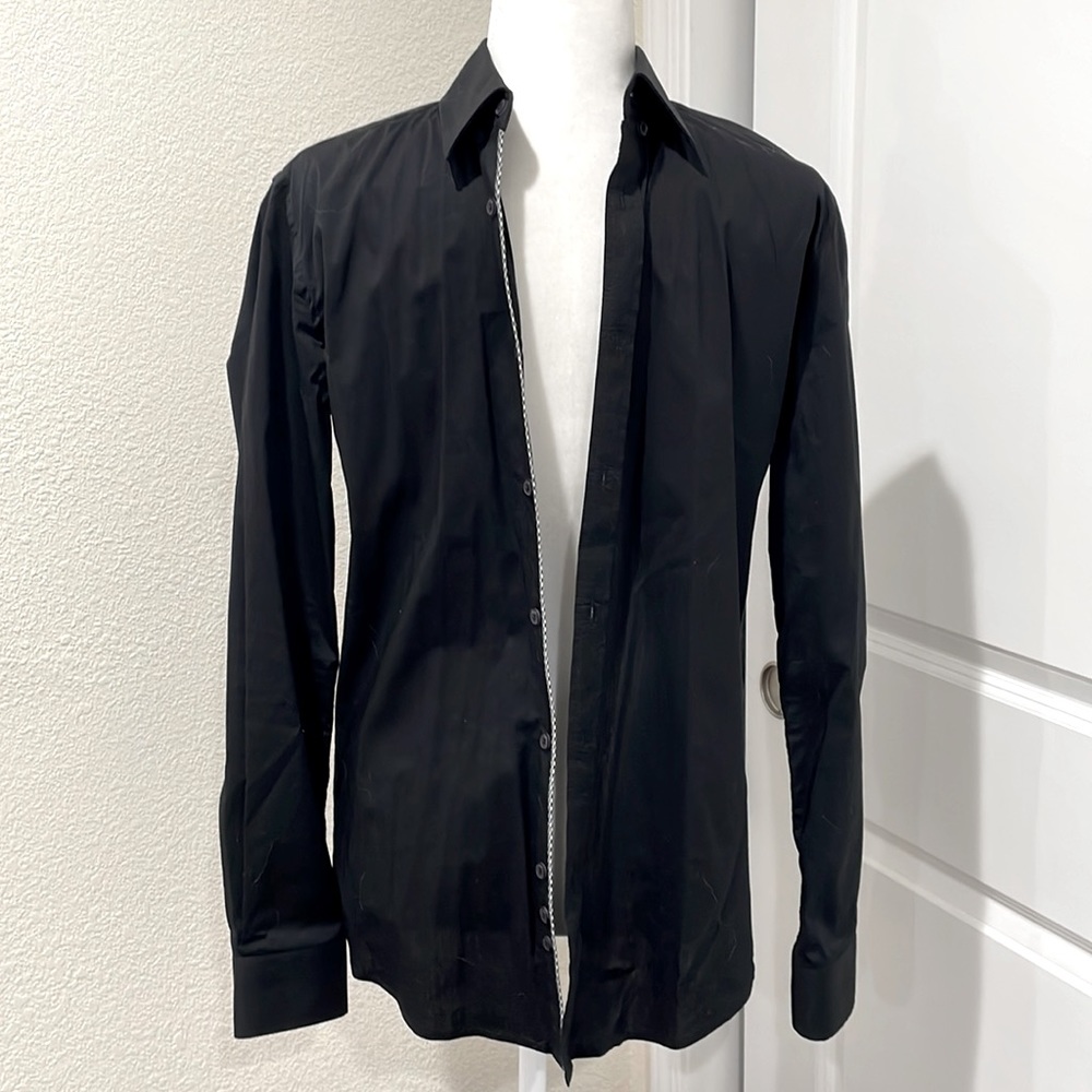 Black trim fit dress button up shirt
